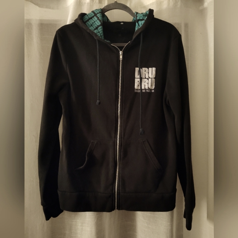 Dru Bru Black Hooded Unisex Zip Up Hoody Sized M
